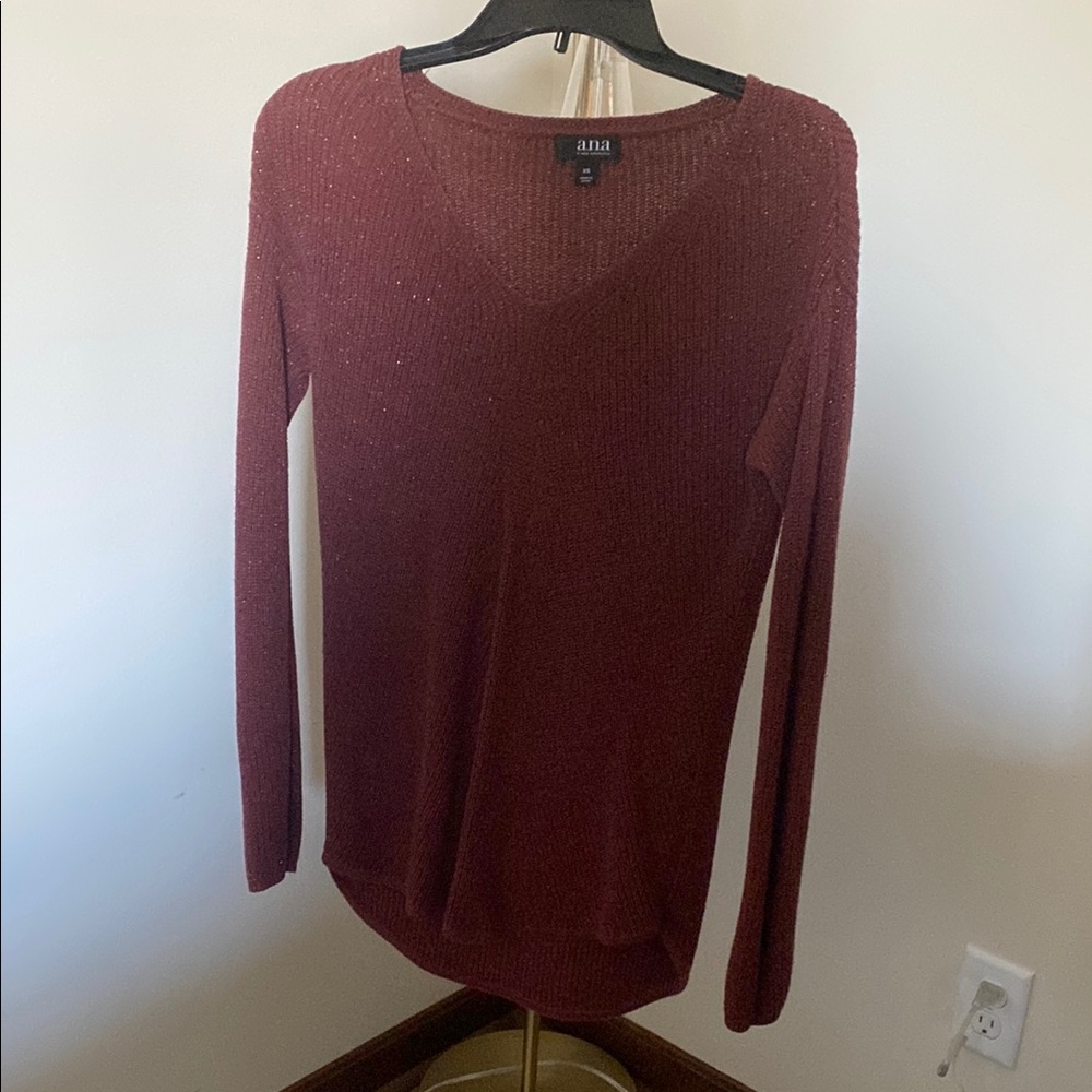 a.n.a Red V-Neck Sweater with Long Sleeves and Relaxed Fit